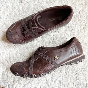 Skechers Bikers Riches Brown Leather Slip On Sneakers Size 6.5